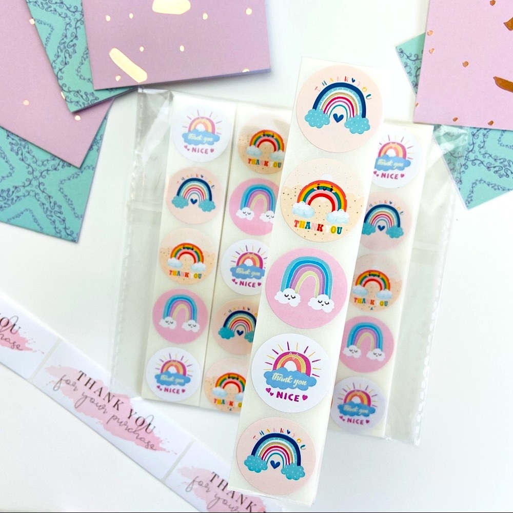 Thank you Stickers. Rainbow Cartoon. Shipping Stickers. 200 Pieces.